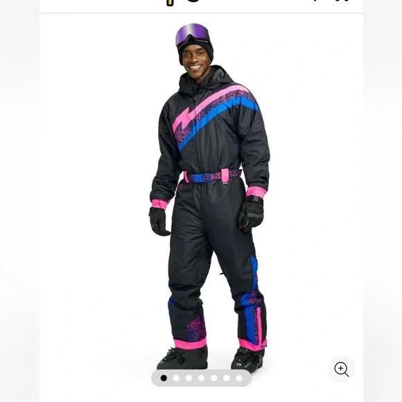 NWT TipsyElves Men’s Night Run Snow Suit in black, blue and pink - Picture 2 of 11